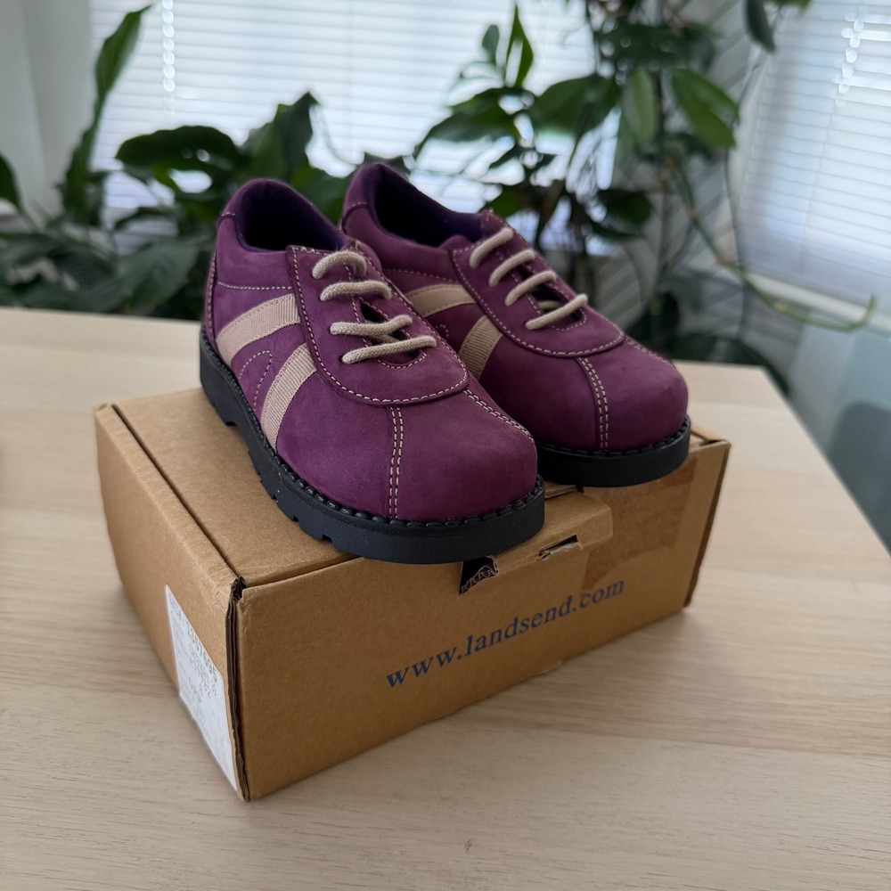 Lands End Kids Purple Oxford Shoes Size 8 Made in Spain 77782 Lug Sole Plum